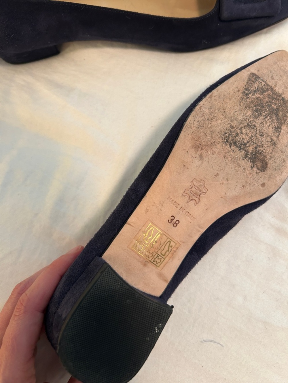 ANN MASHBURN Navy Suede Square-Toe Flats with Buckle Accent - Picture 6 of 8